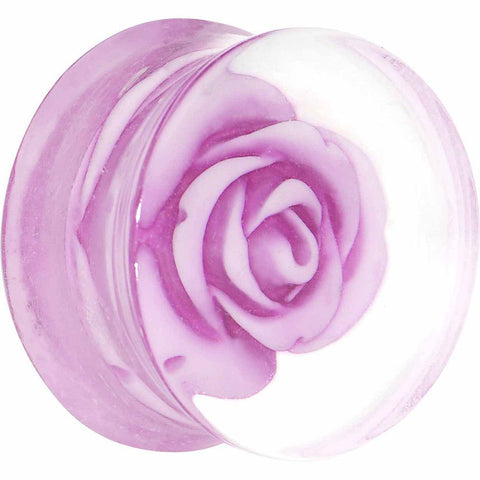 20mm Clear Acrylic Light Purple Floating Rose Flower Saddle Plug