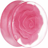 24mm Clear Acrylic Pink Floating Rose Flower Saddle Plug