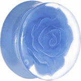 24mm Clear Acrylic Blue Floating Rose Flower Saddle Plug