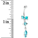 Aqua Gem Bow Teardrop Dangle Belly Ring
