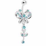 Aqua Gem Butterfly Flower Drop Belly Ring