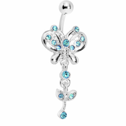 Aqua Gem Butterfly Flower Drop Belly Ring