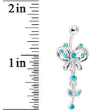 Aqua Gem Butterfly Flower Drop Belly Ring