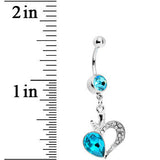 Aqua Gem Half Hearted Heart Belly Ring