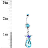 Aqua Gem Exotic Flower Teardrop Belly Ring