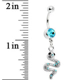 Aqua Gem Slithering Snake Dangle Belly Ring