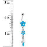 Blue Double Flower Drop Belly Ring