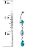 Blue Gem Leaf Teardrop Chain Dangle Belly Ring