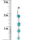 Blue Three Flower Radiance Drop Belly Ring