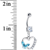 Aqua Butterfly Open Heart Dangle Belly Ring