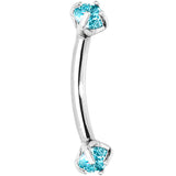 Aqua Prong Set Gem Internally Threaded Eyebrow Ring