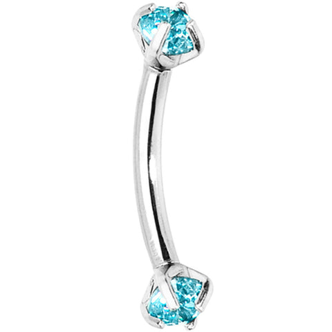 Aqua Prong Set Gem Internally Threaded Eyebrow Ring