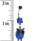 Blue Gem Paved Owl Dangle Belly Ring