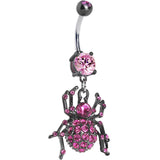 Black Pink Sparkling Spider Dangle Belly Ring