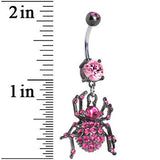 Black Pink Sparkling Spider Dangle Belly Ring