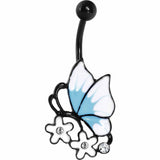 Clear Gem Black Blue Burst White Butterfly Flower Belly Ring