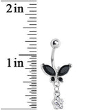 Black Gem Butterfly Daisy Flower Belly Ring