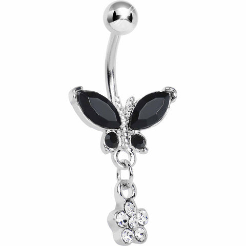 Black Gem Butterfly Daisy Flower Belly Ring