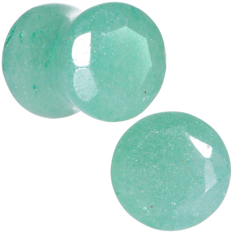 0G Set of Green Aventurine Semi Precious Stone Faceted Double Flare Plug