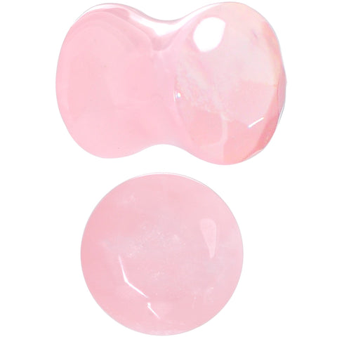 0G Rose Flower Quartz Semi Precious Stone Faceted Double Flare Plug Set