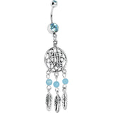 Aqua Gem Tri Feather Star Weave Dreamcatcher Belly Ring