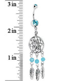 Aqua Gem Tri Feather Star Weave Dreamcatcher Belly Ring