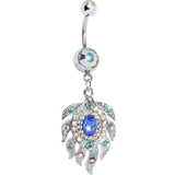 Aurora Double Gem Cubic Zirconia Peacock Feather Belly Ring