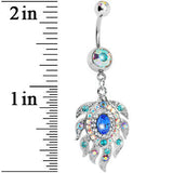 Aurora Double Gem Cubic Zirconia Peacock Feather Belly Ring