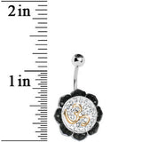 Black Gem Crystalline Lotus Flower Ohm Belly Ring