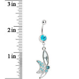 Aqua Gem Sideways Butterfly Dangle Belly Ring
