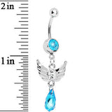 Aqua Gem Teardrop Angel Wing Dangle Belly Ring