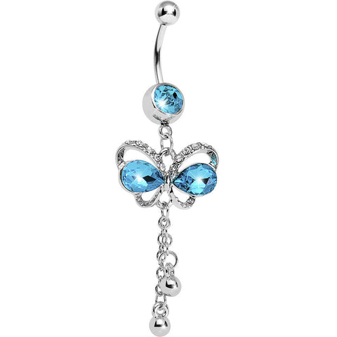 Aqua Gem Teardrop Wing Butterfly Belly Ring