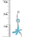 Aqua Gem Paved Dragonfly Dangle Belly Ring