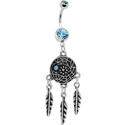 Blue Gem Woven Universe Dreamcatcher Belly Ring