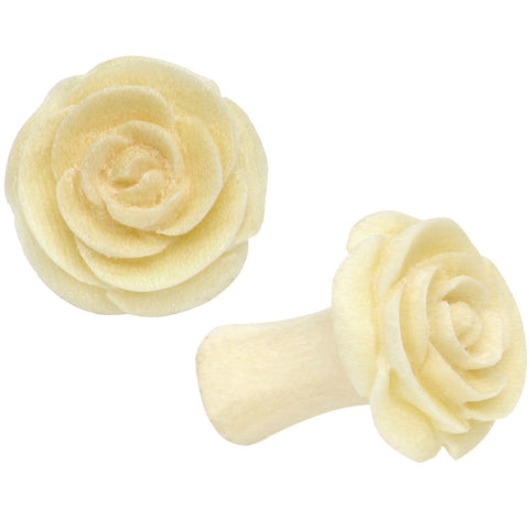 4G Organic White Crocodile Wood Rose Flower Hand Carved Plug Set
