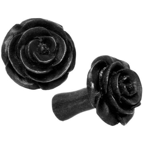 6G Organic Arang Wood Rose Flower Hand Carved Plug Set