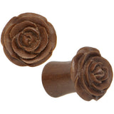 0G Organic Sabo Wood Rose Flower Hand Carved Plug Set