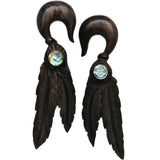 7/16 Organic Areng Wood Spirit Feathers Hanger Plug Set