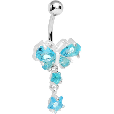 Aqua Crystal Butterfly Starshine Dangle Belly Ring