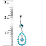 Blue Gem Faux Pearl Teardrop Dangle Belly Ring