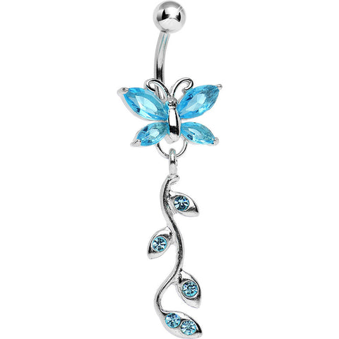 Aqua Gem Butterfly Vine Dangle Belly Ring