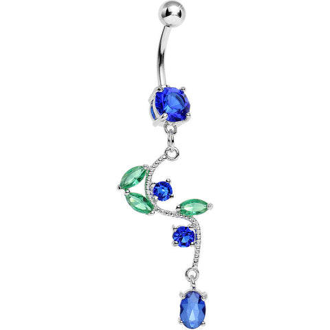 Blue Gem Budding Flower Vine Dangle Belly Ring