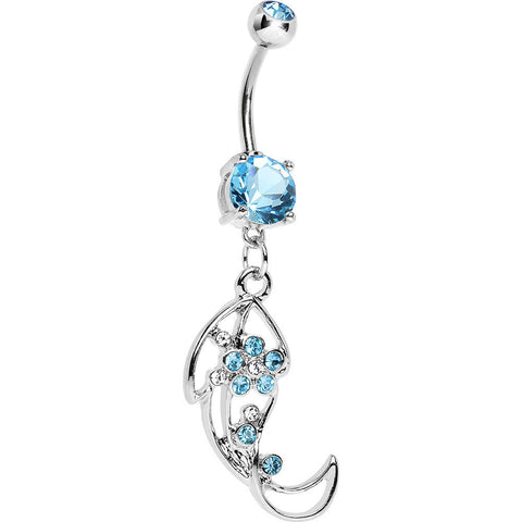 Aqua Gem Twisted Leaf Belly Ring
