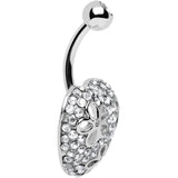 Clear Cubic Zirconia Paved Floral Heart Belly Ring
