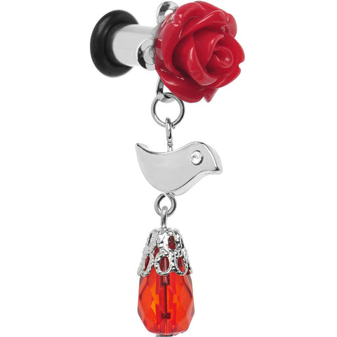 4G Steel Red Rose Flower Songbird Dangle Plug