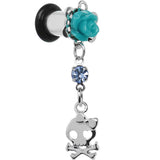 Aqua Rose Flower Skull Crossbones Dangle Plug Sizes 5mm to 12mm