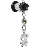 Black Rose Flower Skull Crossbones Dangle Plug Sizes 5mm to 12mm