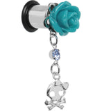 Aqua Rose Flower Skull Crossbones Dangle Plug Sizes 5mm to 12mm