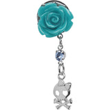 Aqua Rose Flower Skull Crossbones Dangle Plug Sizes 5mm to 12mm