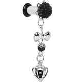 0G Black Flower Heart to Heart Dangle Plug Sizes 5mm to 12mm
